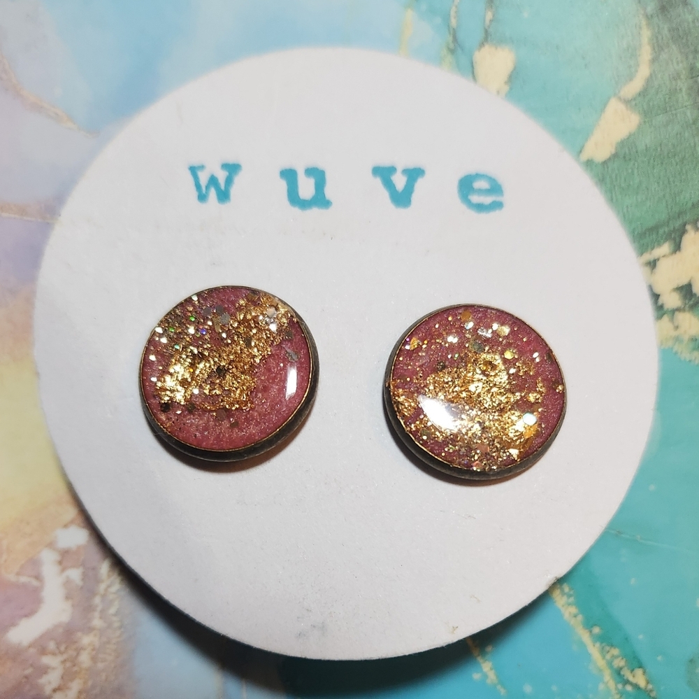 Wuve Real Gold Leaf And Dusty Rose Sparkling Earrings